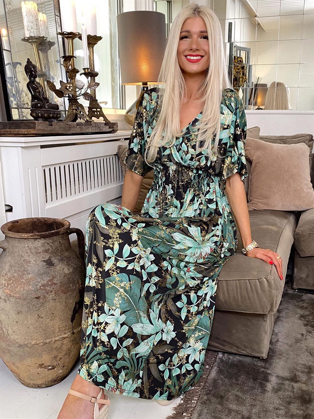 Pams - Lang elastisk kjole i krølfrit stof (bestseller)